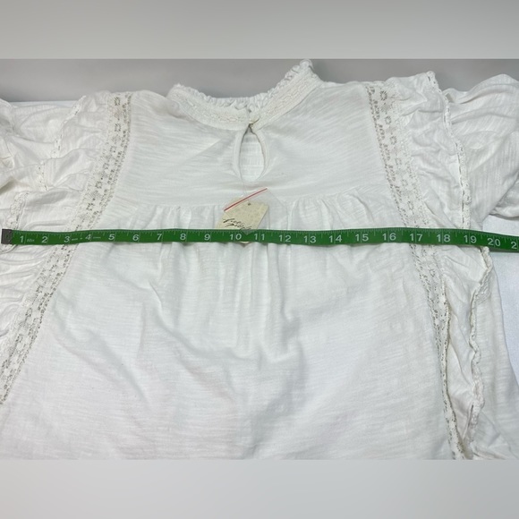 NWT LADIES FREE PEOPLE IVORY LACE RUFFLE  slubbed jersey BLOUSE SIZE XSmall - Picture 10 of 14